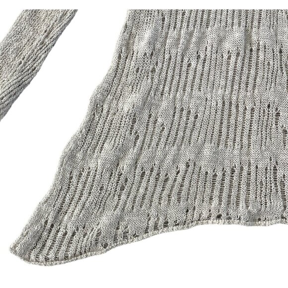 Eileen Fisher Melange Crochet Tunic V-Neck Sweater Linen XL Pebble Asymmetric - Picture 3 of 11